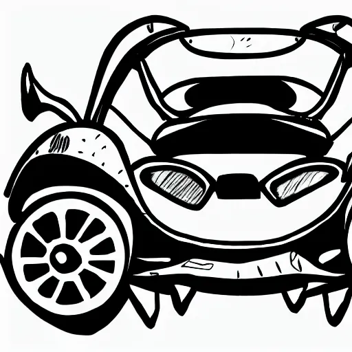 Image similar to a car drawn in the style of Hollow Knight