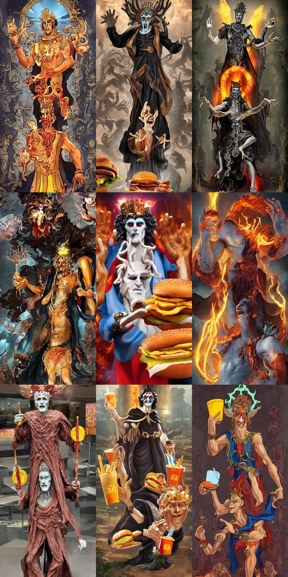 Prompt: hades, god of the dead, pictured in mcdonalds