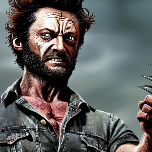 Image similar to wolverine in the walking dead digital art 4 k detailed super realistic