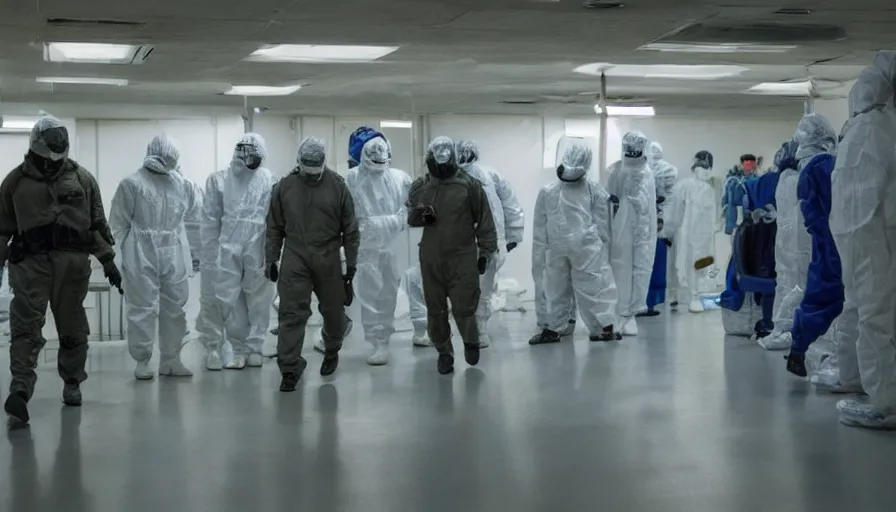 Image similar to Big budget color horror movie set inside a bioweapons lab, where a deadly virus is being created