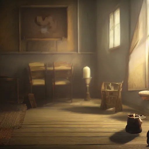 Image similar to cute cat lapping milk, in game pathologic 2, digital art, unreal engine, cinematic composition, sharp, details, hyper - detailed, hd