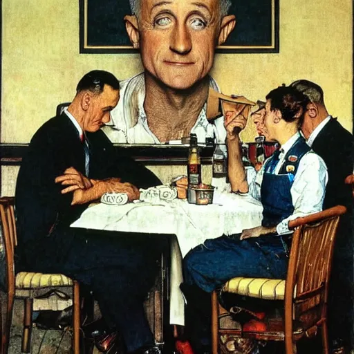 Image similar to benny gantz waiting tables, by norman rockwell