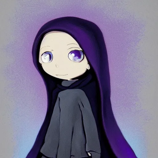 Image similar to little boy wearing nun outfit, white hair, light blue eyes. purple and black color palate, detailed soft painting, made in abyss art style, anatomically correct