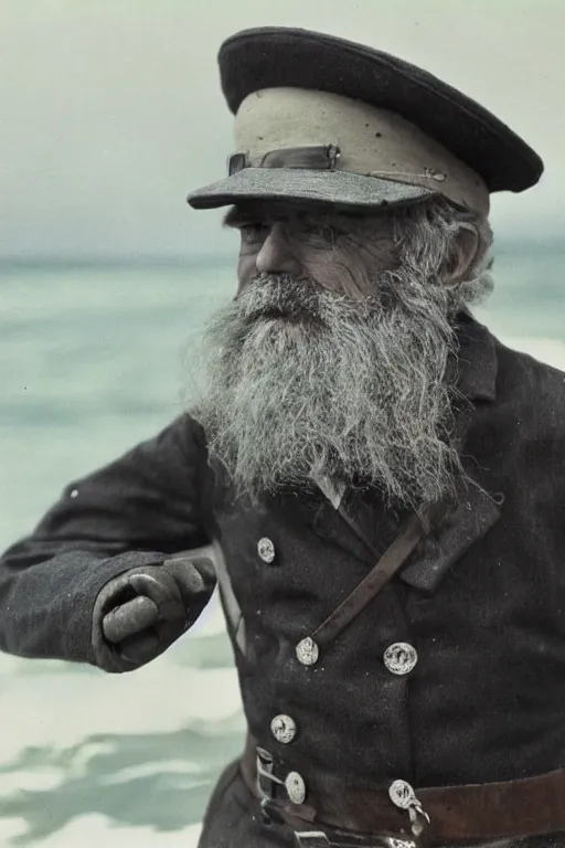 Prompt: a Kodachrome photograph of a grizzled old sea captain