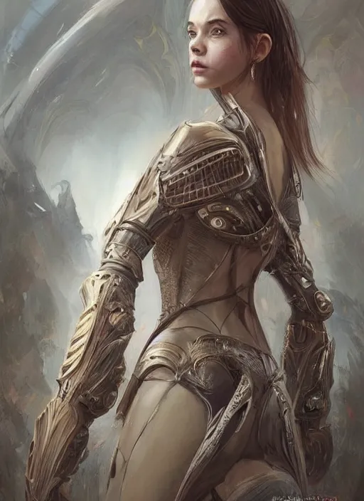 Image similar to a professional portrait of a beautiful young female, clothed in ethereal battle armor, olive skin, long dark hair, beautiful bone structure, symmetrical facial features, intricate, elegant, digital painting, concept art, smooth, sharp focus, finely detailed, illustration, from Valerian and the City of a Thousand Planets, by Ruan Jia and Mandy Jurgens and Artgerm and William-Adolphe Bouguerea