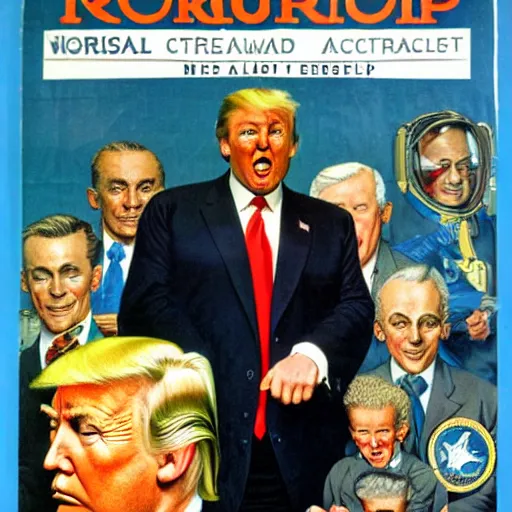 Prompt: old magazine cover with donald trump astronaut hero by norman rockwell