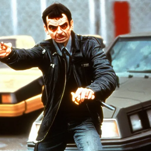 Image similar to A still of Mr Bean as the Terminator in The Terminator (1984)