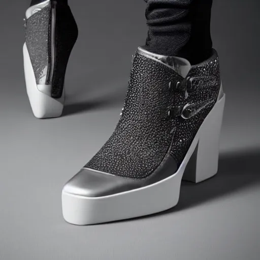 Image similar to futuristic designer shoes, product photography, highly detailed