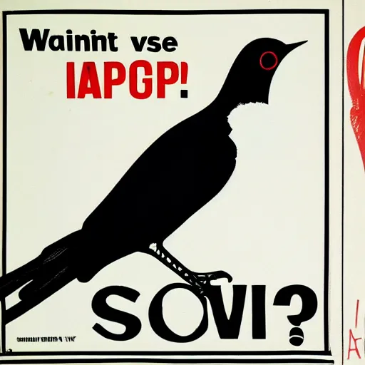 Prompt: psa poster, warning, beware of swooping magpies,