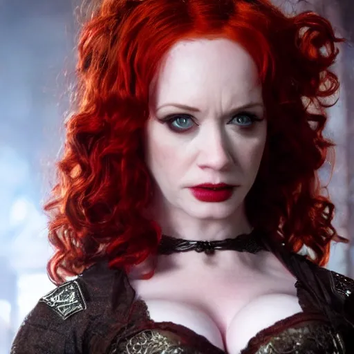 Image similar to full body photo of christina hendricks as a vampire warrior, highly detailed, 4k, HDR, award winning,