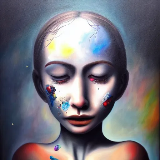 Image similar to highly detailed surrealist painting of deep sadness alone, expressive emotional sadness piece, trending on art station, abstract emotional sadness expression, very very very beautiful