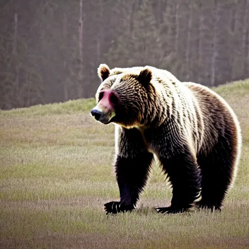 Image similar to grizzly bear holding a mounted minigun