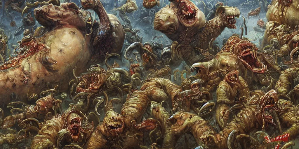 Prompt: portrait of vladimir putin's face eating worms, on background army of zobies, by ralph horsley, photorealistic, hyperdetailed