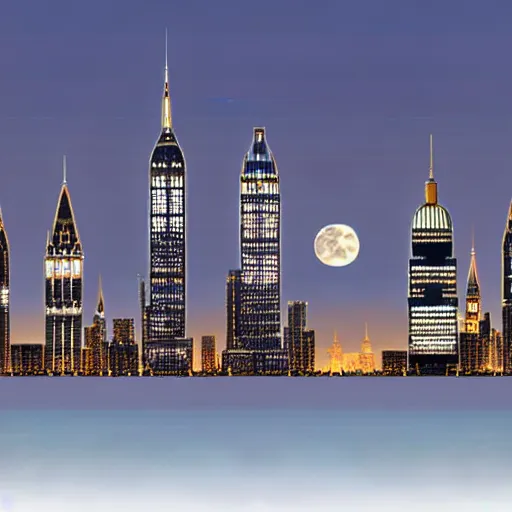 Image similar to a multilunar skyline view with ten different sizes and separate moons