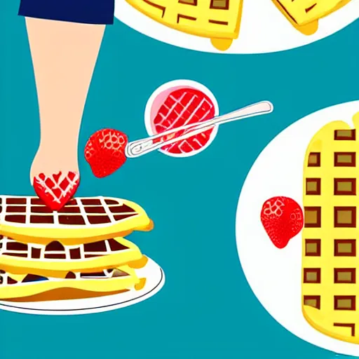 Image similar to book illustration of your mom making gigantic waffles, book illustration, vivid colors, white background