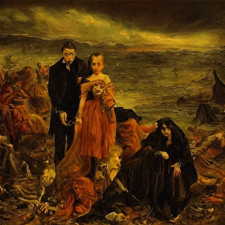 Prompt: the night of despair, doompunk, dark emotional portrait, nineteenth century painting masterpiece