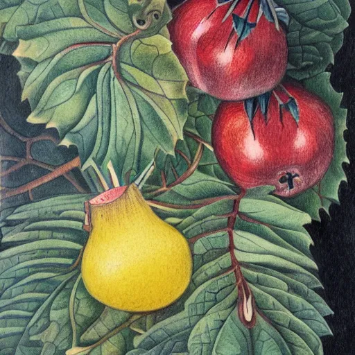 Image similar to a beautiful ultradetailed tattoo drawing of a still life with an open pomegranate in naïve art style by henry rousseau, trending on art station, 4K