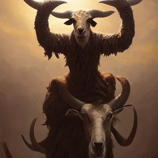 Prompt: the eternal goat, bringer of light. Highly detailed painting Greg rutkowski. Good clear quality, high detail, octagon render 8k