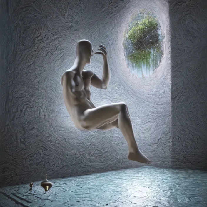 Image similar to hyperrealistic random objects in a surreal minimalistic dreamscape environment by salvador dali, enormous melting mannequin head statue, highly detailed, 3 d render, vray, octane, beautiful lighting, photorealistic, intricate, elegant, wayne barlowe, water, mirrors, doorway, beautiful, masterpiece, trending on artstation, artgerm, checkered floor