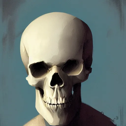 Image similar to portrait of character with a skull nose where his nose is supposed to be, by Greg rutkowski