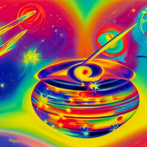 Prompt: Liminal space in outer space by Peter Max