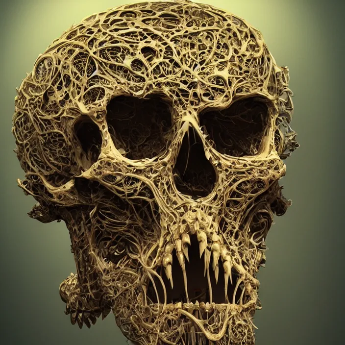 Image similar to portrait of a biomechanical skull. intricate abstract. intricate artwork. nightmare fuel. by Tooth Wu, wlop, beeple, dan mumford. octane render, trending on artstation, greg rutkowski very coherent symmetrical artwork. cinematic, hyper realism, high detail, octane render, 8k, iridescent accents