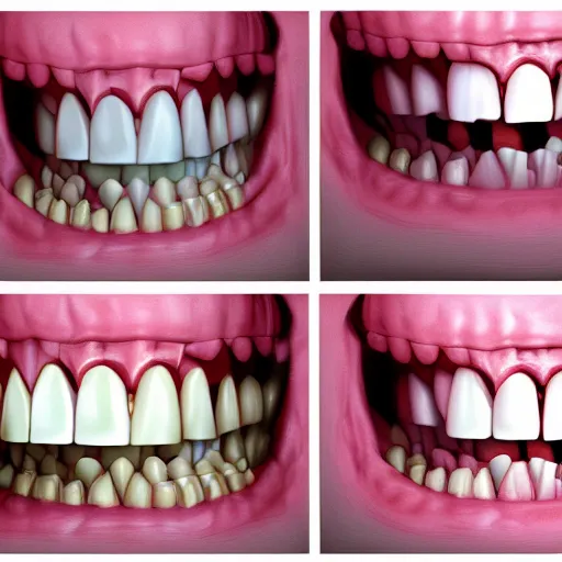 Image similar to poorly rendered 3 d set of teeth