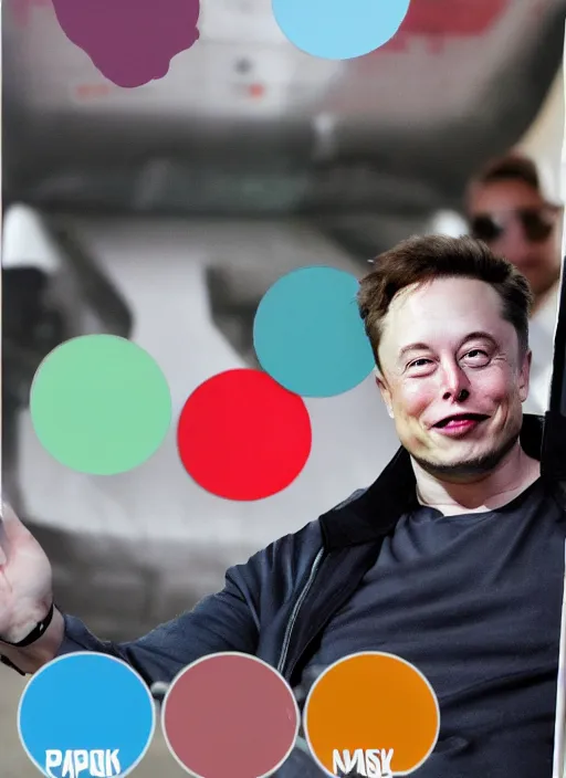 Image similar to happy elon musk, 2 d matte colors