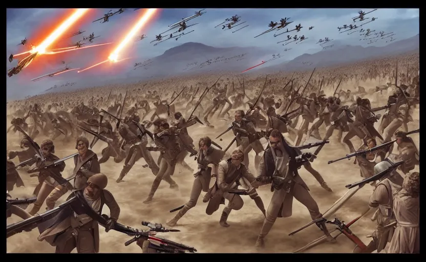 Image similar to liberty leading the people, battle of geonosis, french revolution, jedi, tie fighters, x - wings