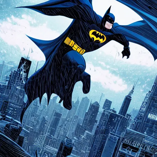 Image similar to the second coming of batman by dan mumford, yusuke murata, makoto shinkai, ross tran, cosmic, heavenly, god rays, intricate detail, cinematic, 8 k, cel shaded, unreal engine, featured on artstation, pixiv