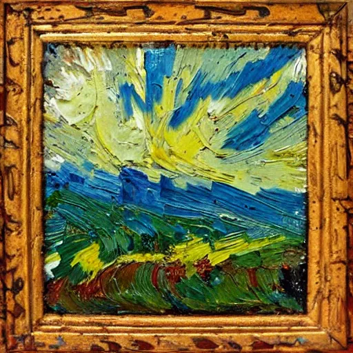 Image similar to oil paint impasto relief, the essence of summer, multi layered thick brush marks, some splattered paint, in the style of ivan shishkin and frank auerbach and van gogh