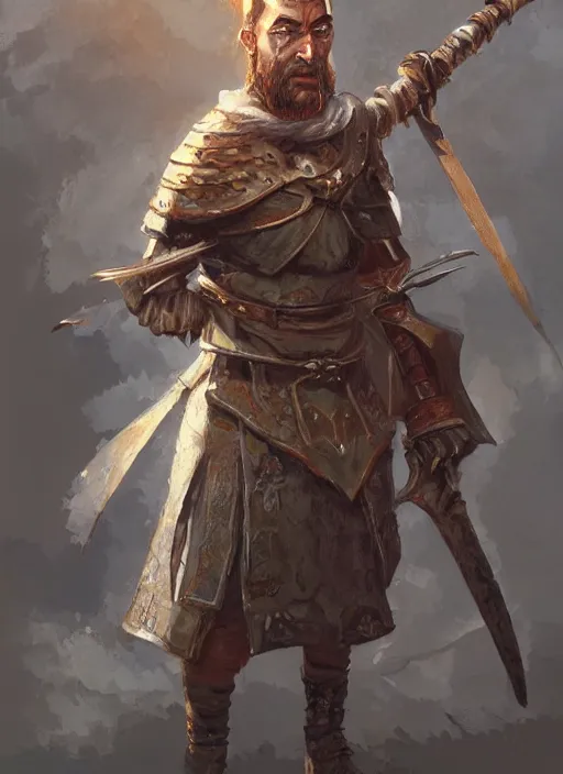 Image similar to highly detailed painting of a cleric warrior by jon foster, high fantasy, trending on artstation