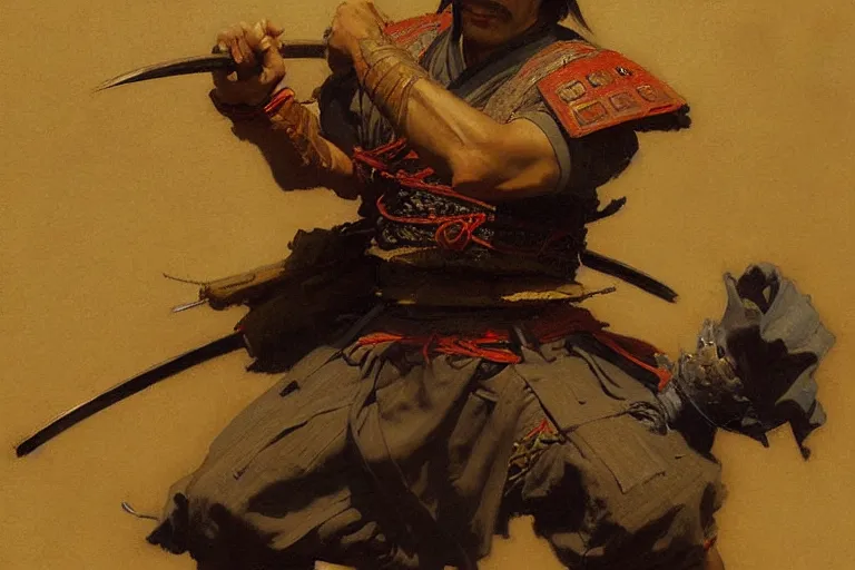 Image similar to male samurai painting by gaston bussiere, craig mullins, j. c. leyendecker