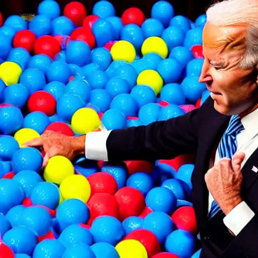 Image similar to joe biden playing in a ball pit