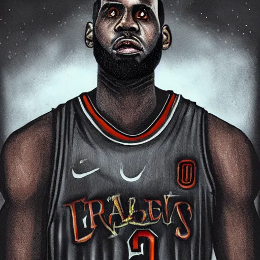 Prompt: a spooky, gothic portrait illustration of LeBron James