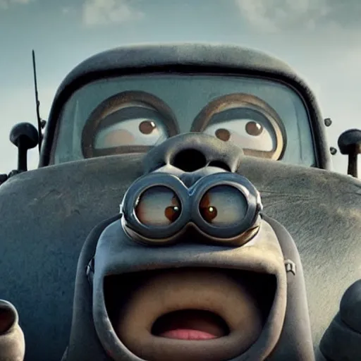 Image similar to a ( ( minion ) ) in the mad max fury road!! still from movie