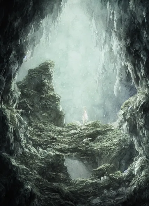 Image similar to portrait, Overgrown Cave made of white paper, Crystal Lighting, Mystical,, watercolor, dramatic lighting, cinematic, establishing shot, extremely high detail, foto realistic, cinematic lighting, pen and ink, intricate line drawings, by Yoshitaka Amano, Ruan Jia, Kentaro Miura, Artgerm, post processed, concept art, artstation, matte painting, style by eddie mendoza, raphael lacoste, alex ross