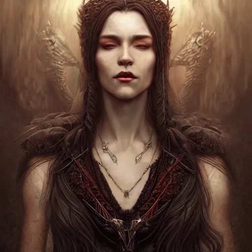 Image similar to Majestic and regal portrait of a female vampire, intricate, epic, elegant, menacing, fantasy, highly detailed, digital painting, hard focus, beautiful volumetric lighting, epic light, ultra detailed, by Leesha Hannigan, Ross Tran, Thierry Doizon, Kai Carpenter, Ignacio Fernández Ríos