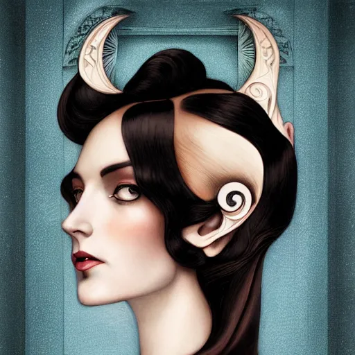 Image similar to an art nouveau, ( streamline moderne ), multi - racial portrait in the style of anna dittmann and charlie bowater and magali villenueve. very large, clear, expressive, and intelligent eyes. centered, ultrasharp focus, dramatic lighting, photorealistic digital matte painting, intricate symmetrical ultra detailed background.