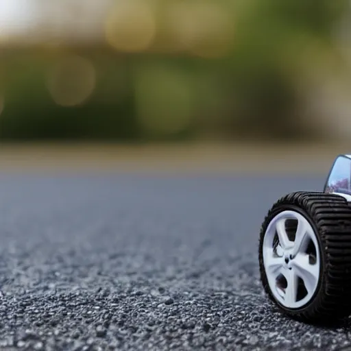 Image similar to toy car next to a tire, bokeh