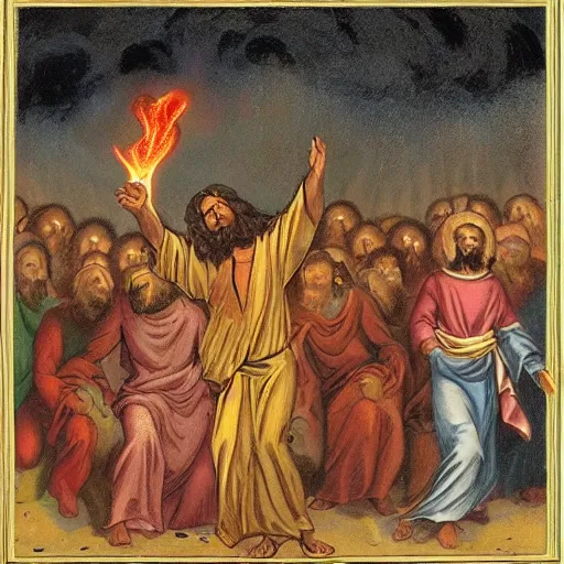 Image similar to jesus throwing fireballs at infidels