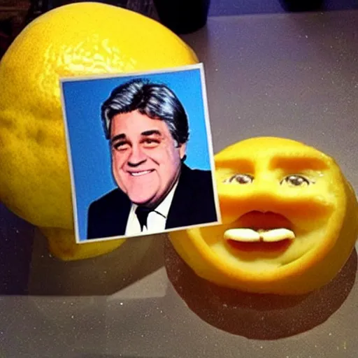 Prompt: a lemon with jay leno's face on top of the lemon