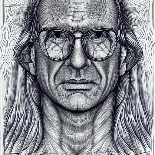 Image similar to a symmetrical portrait illustration of larry david hand drawn sketch on artstation 4 k intricate extremely detailed digital art by alex grey infinite wisdom sacred geometry