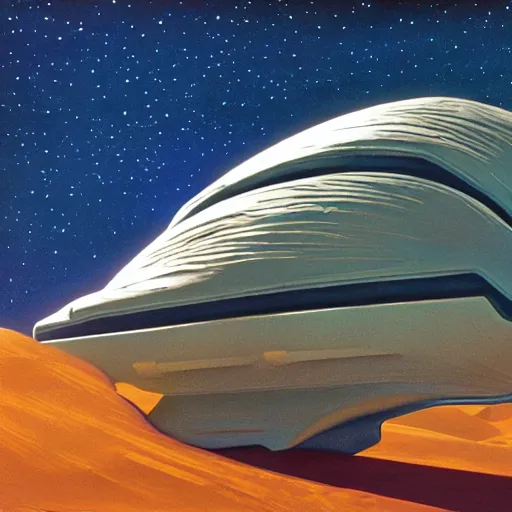 Prompt: detailed painting of dune movie spaceship, cinestill 5 0 d, 2 0 0 mm, jean giraud