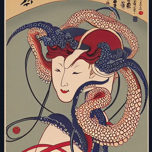 Image similar to octopus woman ukiyo - e style,