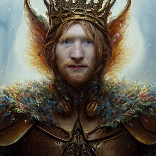 Image similar to closeup portrait shot of domhnall gleeson as king oberon, fairy wings, lord of beasts, highly detailed, digital painting, artstation, concept art, soft focus, depth of field, artgerm, tomasz alen kopera, peter mohrbacher, donato giancola, wlop, boris vallejo