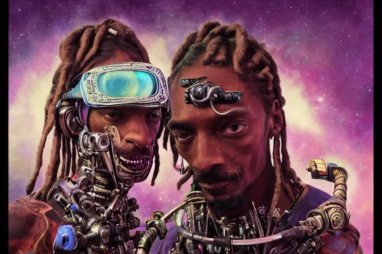 Prompt: a fisheye lens photo of a post apocalyptic tribal cyborg snoop dogg tweaking and playing synthesizers in the most complicated and technical spiral fractal musical studio, powerful, cinematic, beautifully lit, by donato giancola, by artgerm, by karol bak, 3 d, perfect face and body, trending on artstation, octane render, 8 k