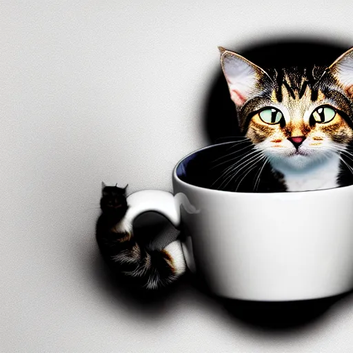 Image similar to a cup full of cats, a cat inside of a mug, high definition, beautiful award winning photography, 8 k.