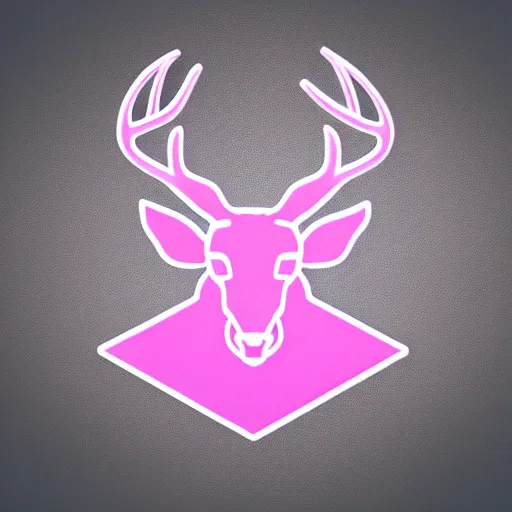 Image similar to logo for corporation that involves deer head, symmetrical, retro pink synthwave style, retro sci fi