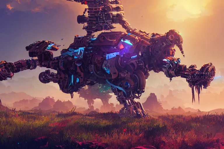 Image similar to grazer machine mecanical creature robot of horizon forbidden west horizon zero dawn bioluminiscence global illumination ray tracing hdr fanart arstation by ian pesty and alena aenami artworks in 4 k